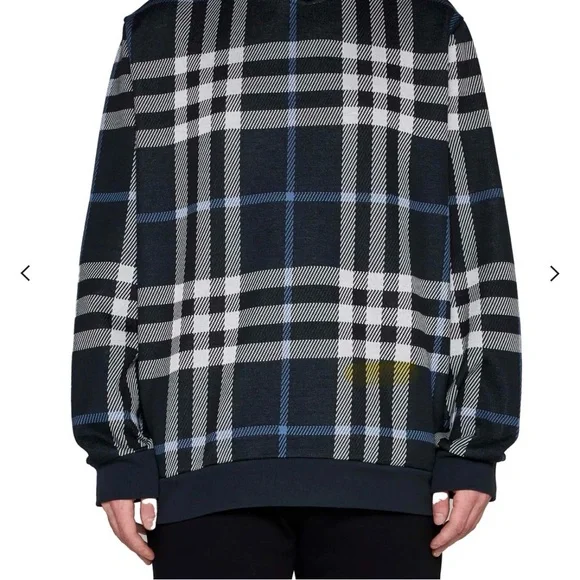 Burberry Check Cotton Hoodie in Blue and White. - Picture 5 of 10